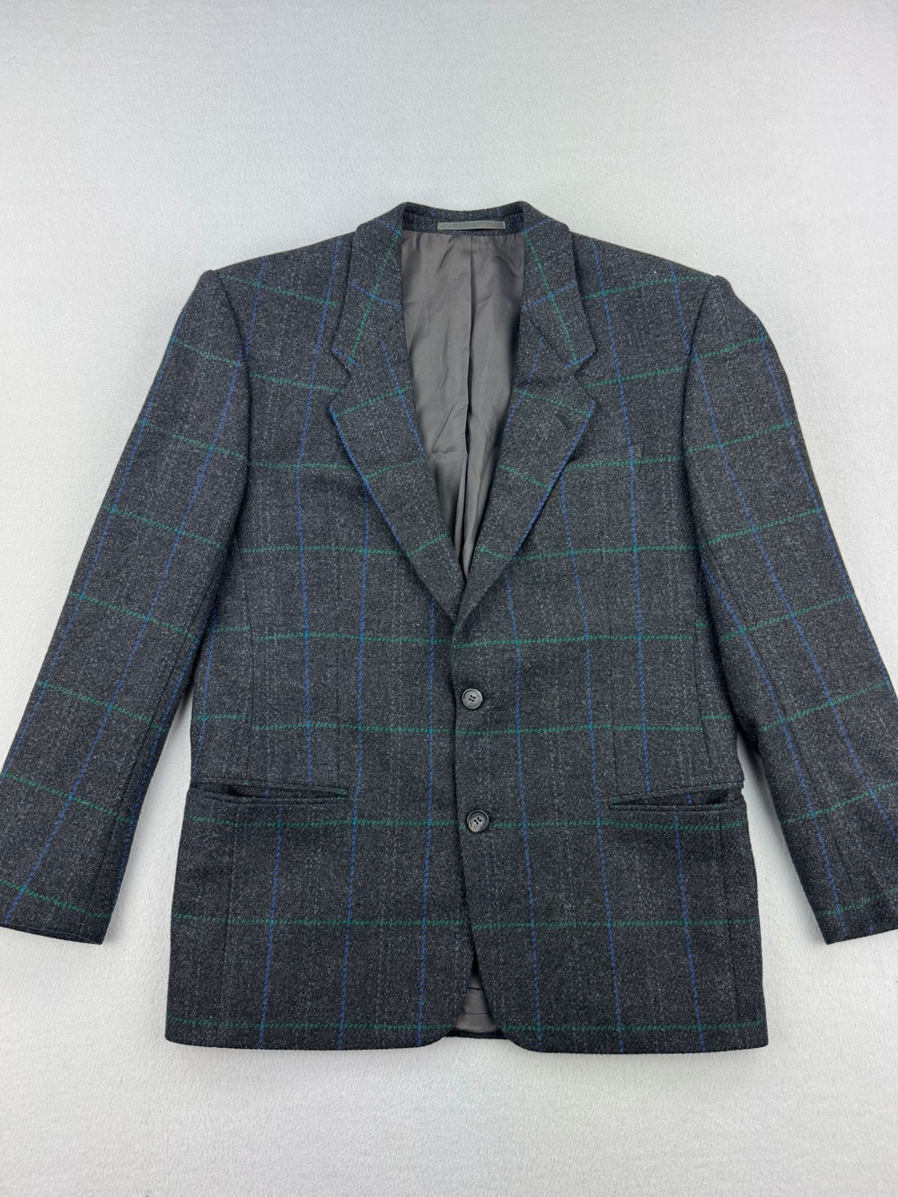 VTG Hugo Boss Barrymore Cashmere Wool Charcoal Tweed Sport Coat Windowpane 38R